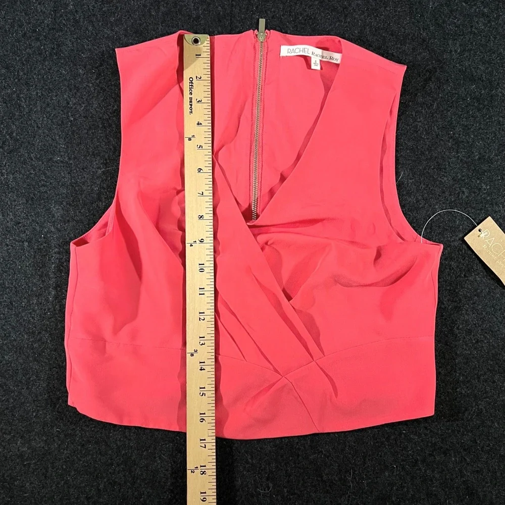 Rachel Rachel Roy Crop Top Womens 6 Hot Pink Surplice V-Neck Sleeveless Zip Back